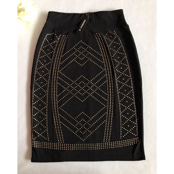 Chances R Dresses & Skirts - 🆕 CHANCES R Gold Stud Embellished Pencil Skirt